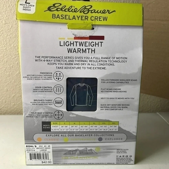 NEW Eddie Bauer performance series, base layer, crew in indigo blue MED & LG - Picture 3 of 7